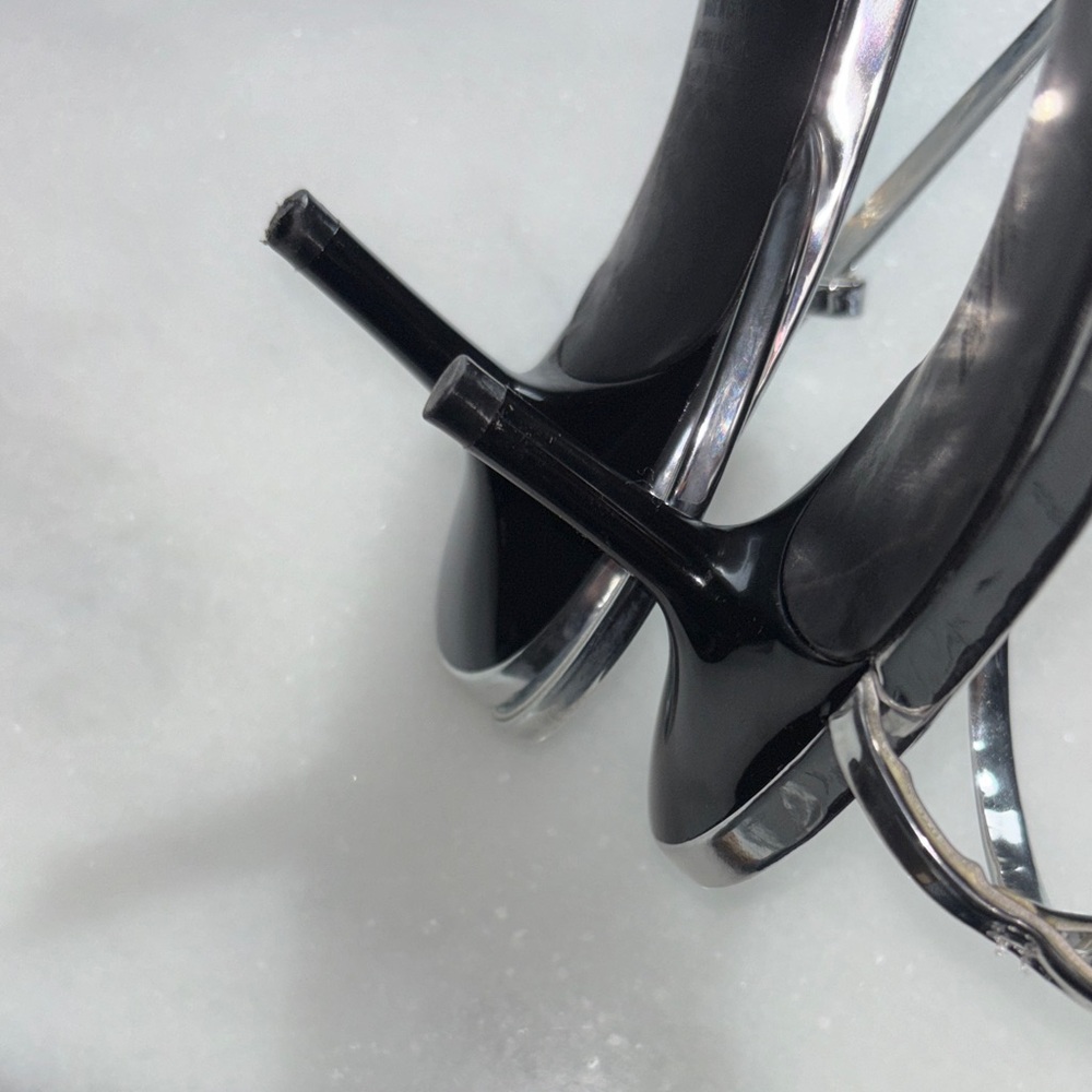 Metallic Silver Strappy Slingback Heels - Picture 5 of 6